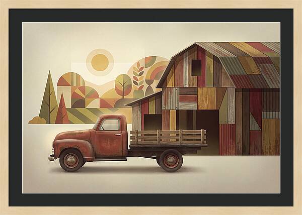 Vintage Farm Truck In Rusty Red