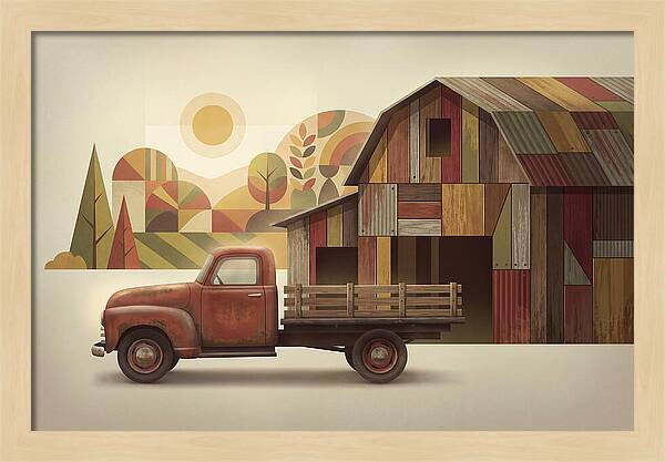 Vintage Farm Truck In Rusty Red