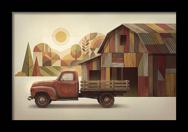 Vintage Farm Truck In Rusty Red