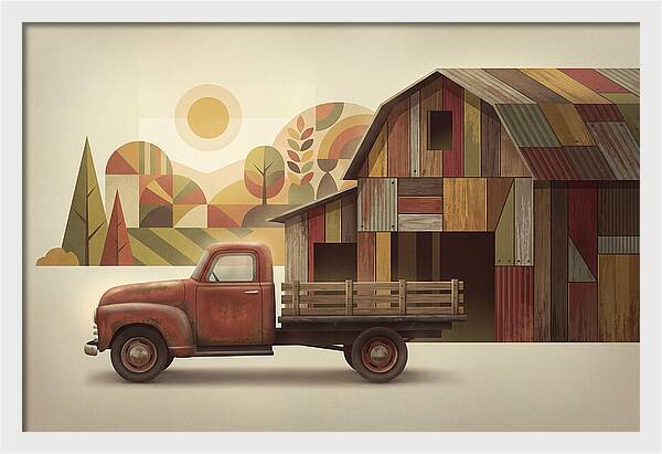 Vintage Farm Truck In Rusty Red