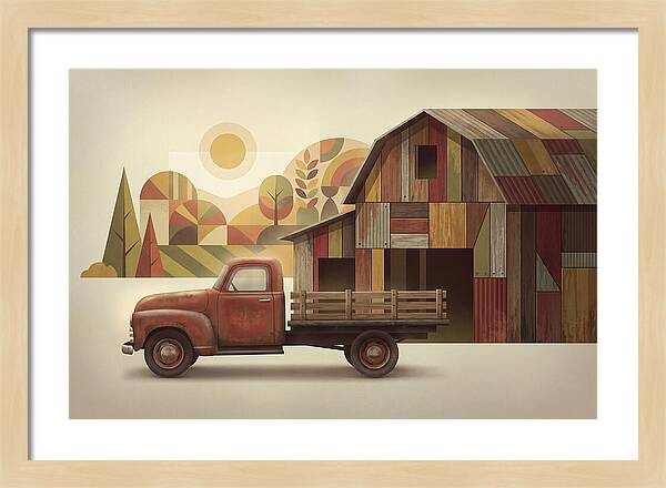 Vintage Farm Truck In Rusty Red