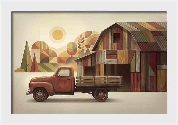 Vintage Farm Truck In Rusty Red