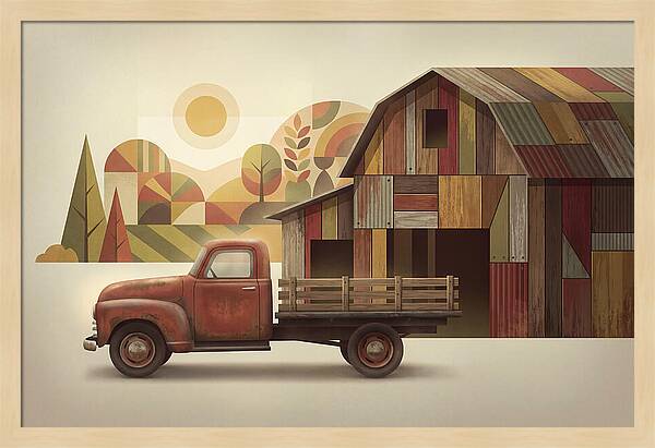 Vintage Farm Truck In Rusty Red