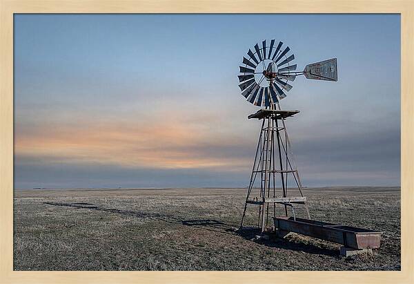 Vintage Farm Windmill At Dusk
