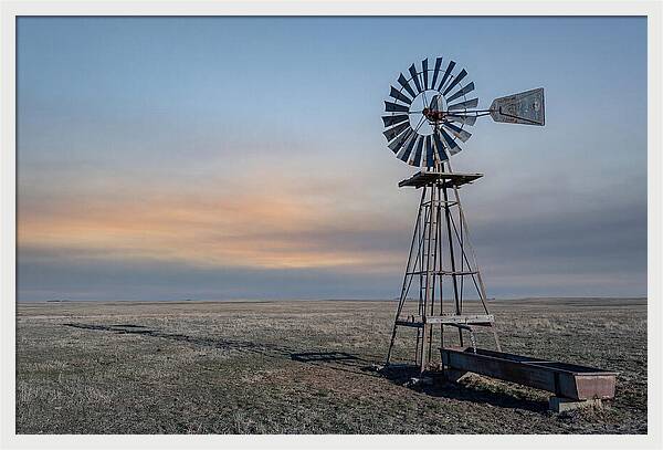 Vintage Farm Windmill At Dusk