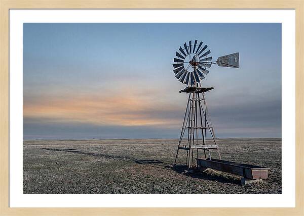 Vintage Farm Windmill At Dusk