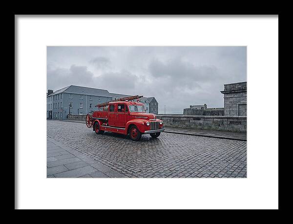 Vintage Fire Engine On Cobblestone Street