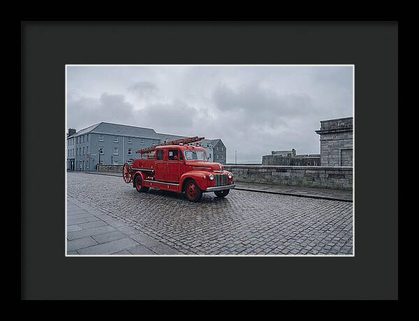 Vintage Fire Engine On Cobblestone Street