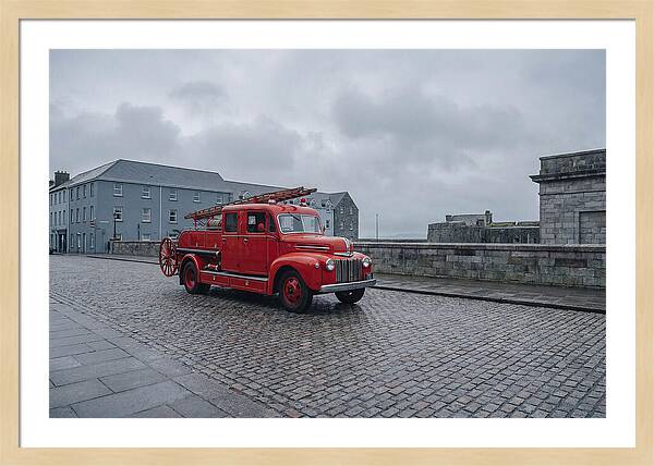 Vintage Fire Engine On Cobblestone Street