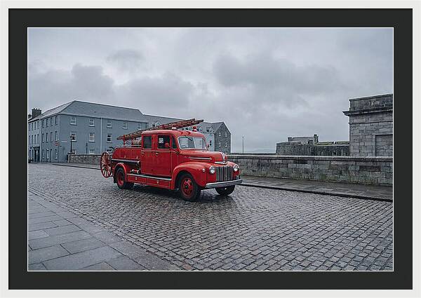 Vintage Fire Engine On Cobblestone Street