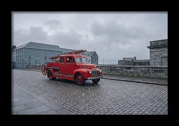 Vintage Fire Engine On Cobblestone Street