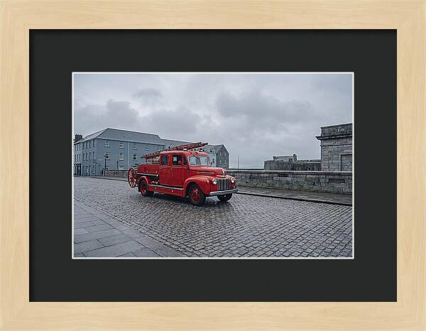 Vintage Fire Engine On Cobblestone Street