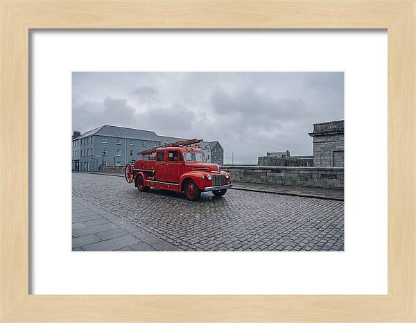 Vintage Fire Engine On Cobblestone Street