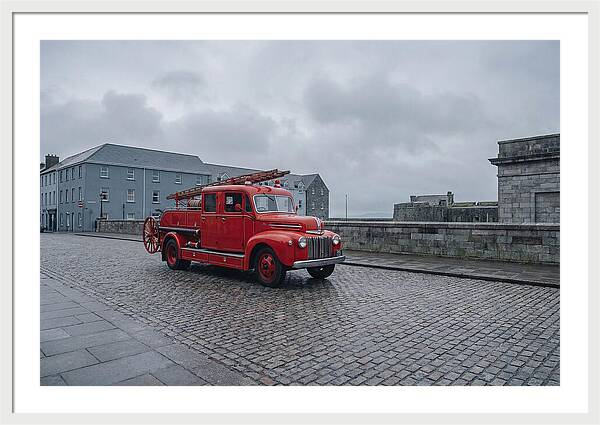Vintage Fire Engine On Cobblestone Street