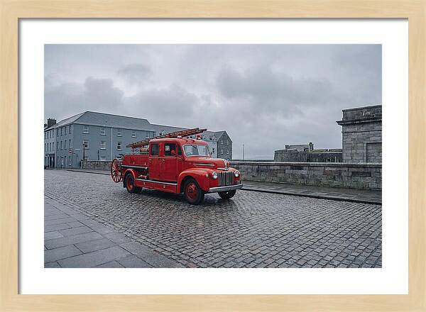 Vintage Fire Engine On Cobblestone Street