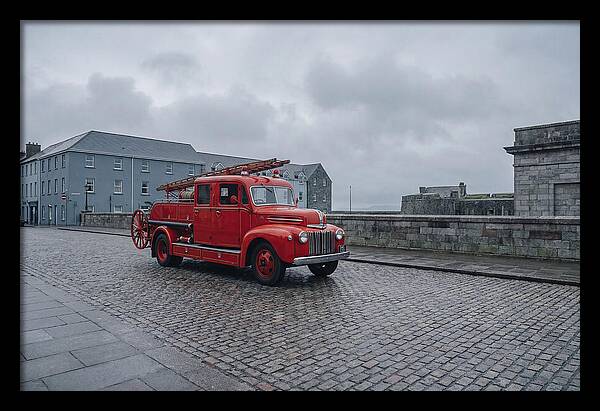 Vintage Fire Engine On Cobblestone Street