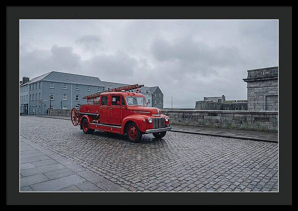 Vintage Fire Engine On Cobblestone Street