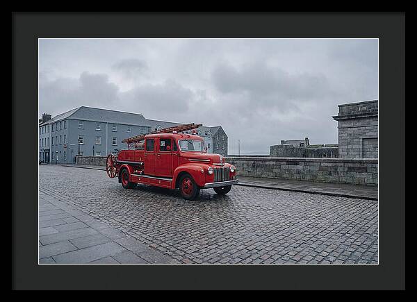 Vintage Fire Engine On Cobblestone Street