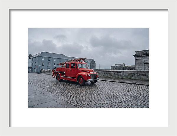 Vintage Fire Engine On Cobblestone Street