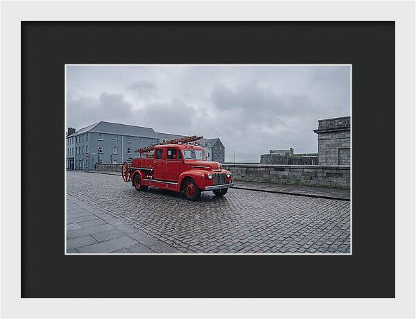 Vintage Fire Engine On Cobblestone Street