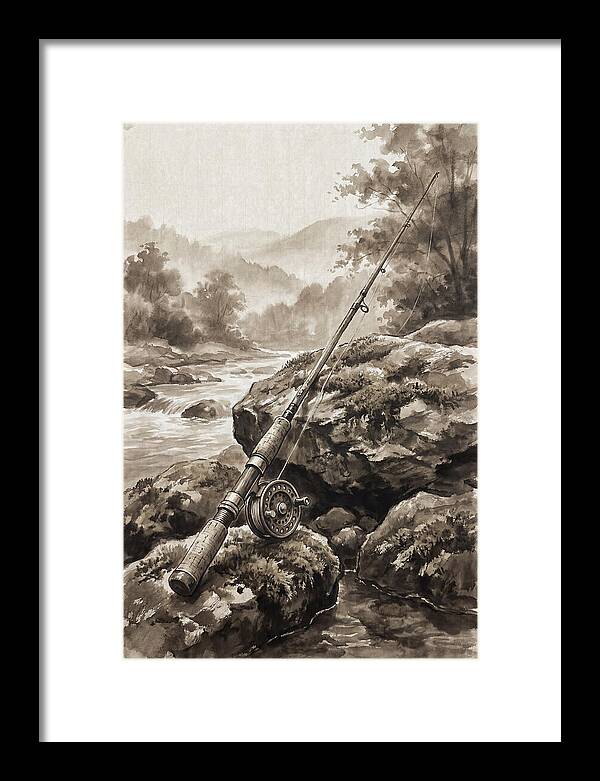 Vintage Fishing Rod By The Stream