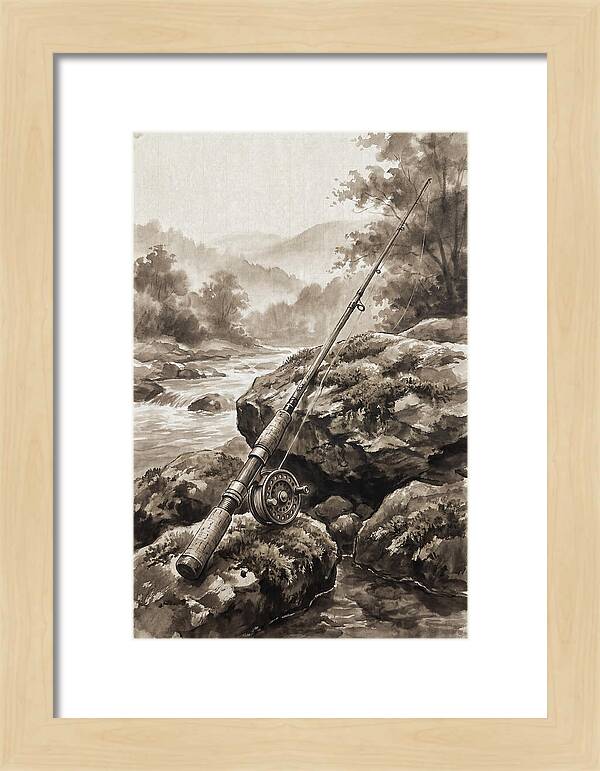 Vintage Fishing Rod By The Stream