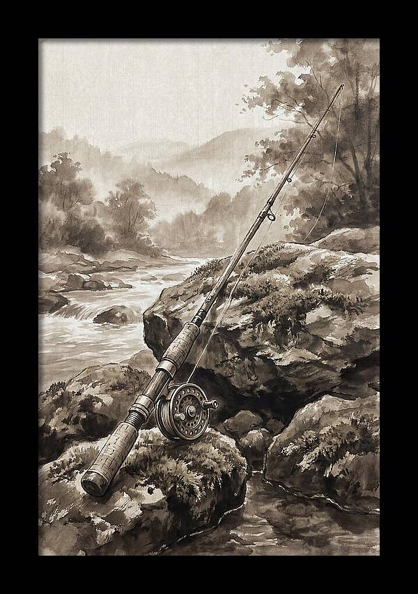 Vintage Fishing Rod By The Stream