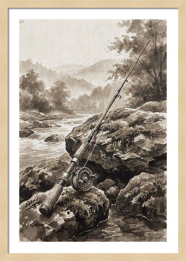 Vintage Fishing Rod By The Stream