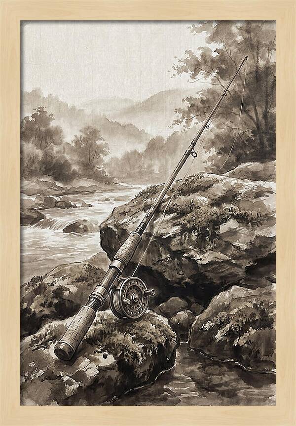 Vintage Fishing Rod By The Stream