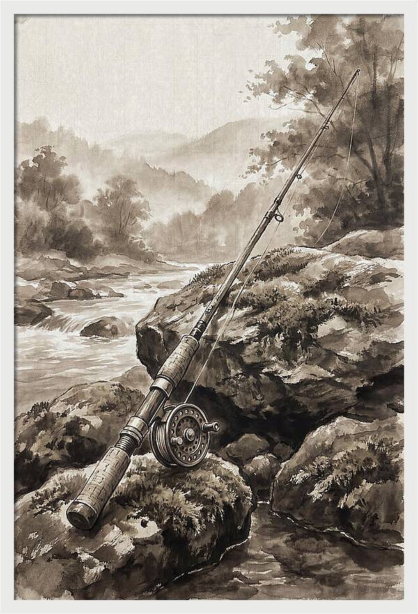 Vintage Fishing Rod By The Stream