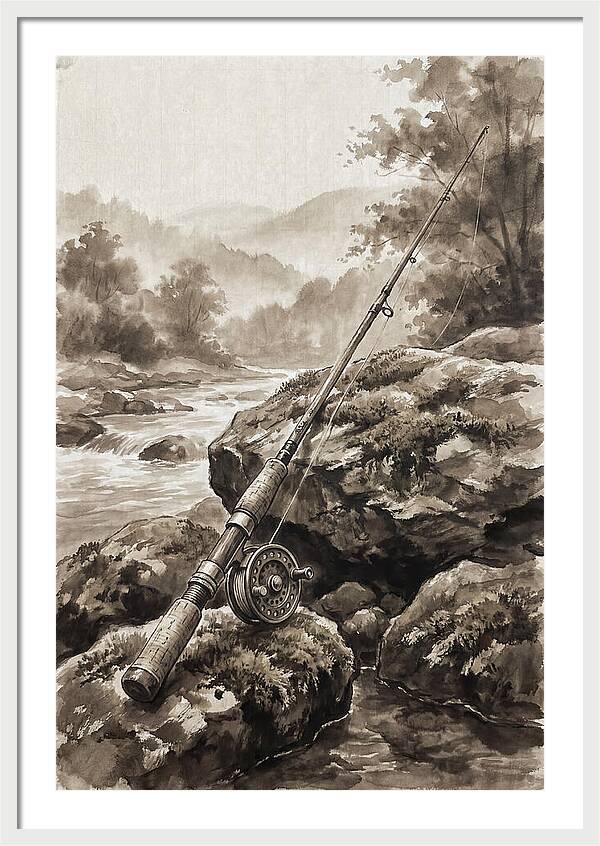 Vintage Fishing Rod By The Stream