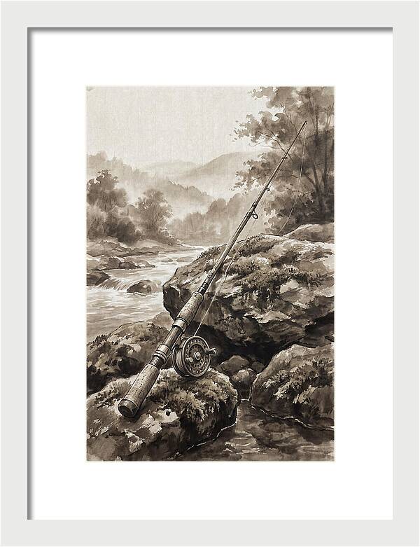 Vintage Fishing Rod By The Stream