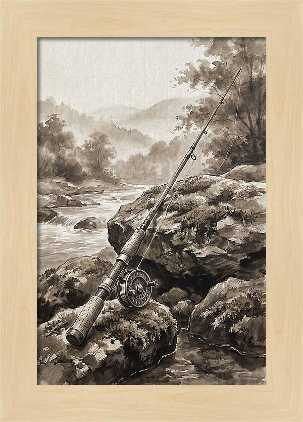 Vintage Fishing Rod By The Stream