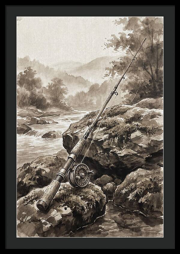 Vintage Fishing Rod By The Stream