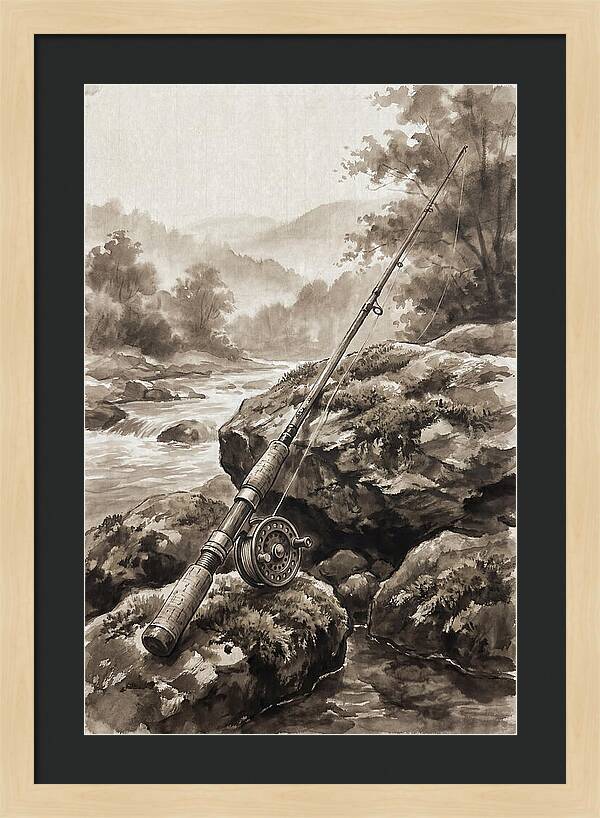 Vintage Fishing Rod By The Stream