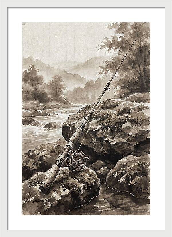 Vintage Fishing Rod By The Stream