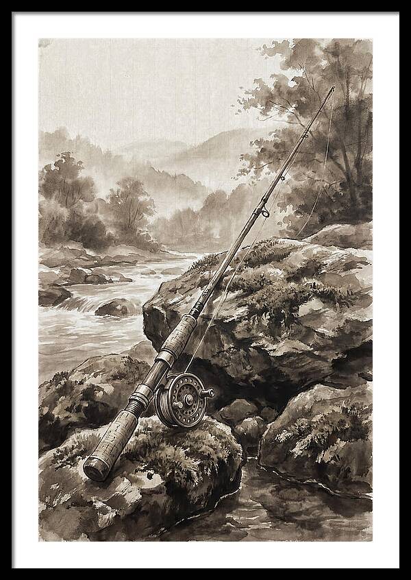 Vintage Fishing Rod By The Stream