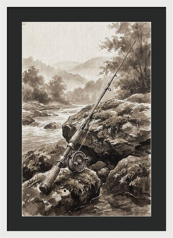 Vintage Fishing Rod By The Stream