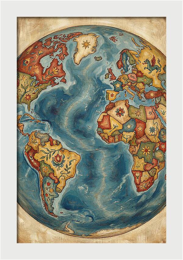 Vintage Folk Art Globe