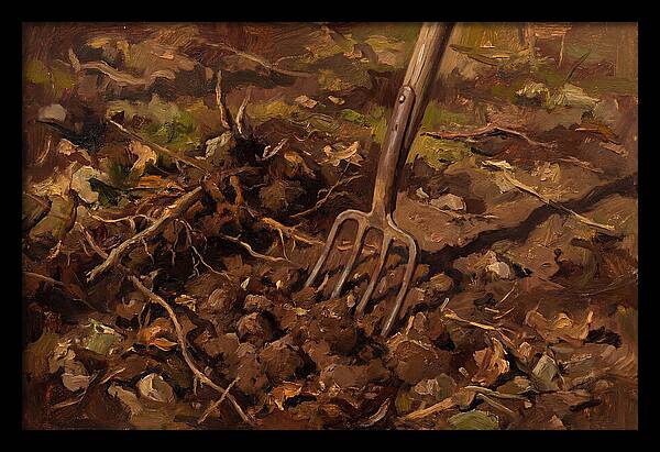 Vintage Garden Fork In Soil