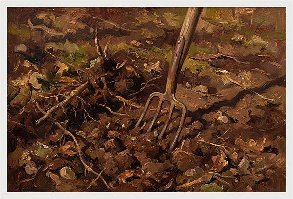 Vintage Garden Fork In Soil