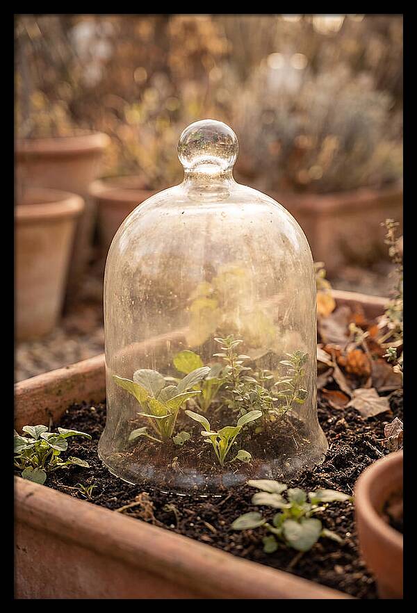 Vintage Glass Cloche Over Garden