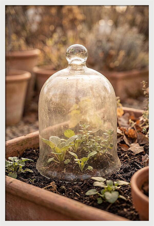 Vintage Glass Cloche Over Garden