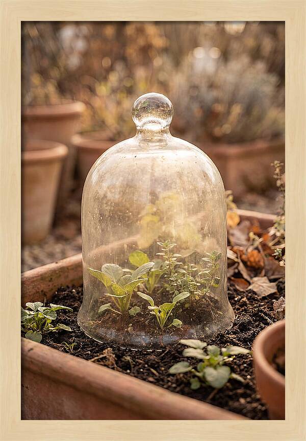 Vintage Glass Cloche Over Garden