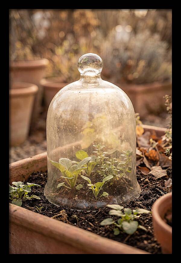 Vintage Glass Cloche Over Garden