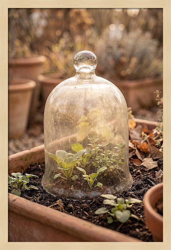 Vintage Glass Cloche Over Garden