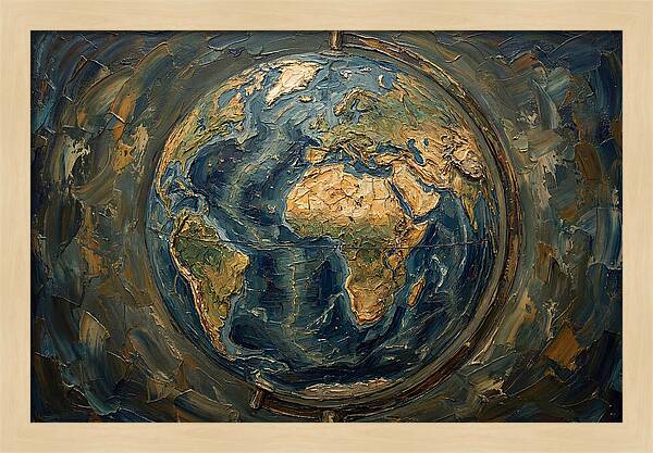Vintage Globe In Palette Knife Style