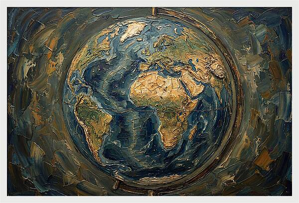 Vintage Globe In Palette Knife Style