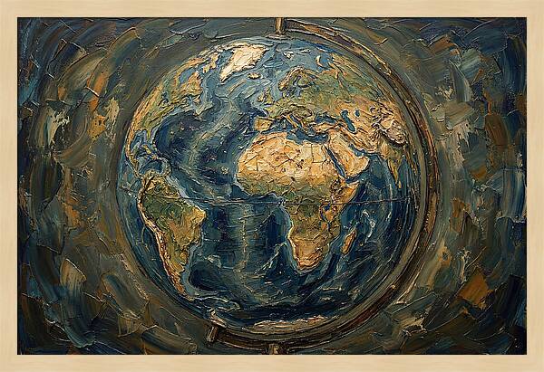Vintage Globe In Palette Knife Style