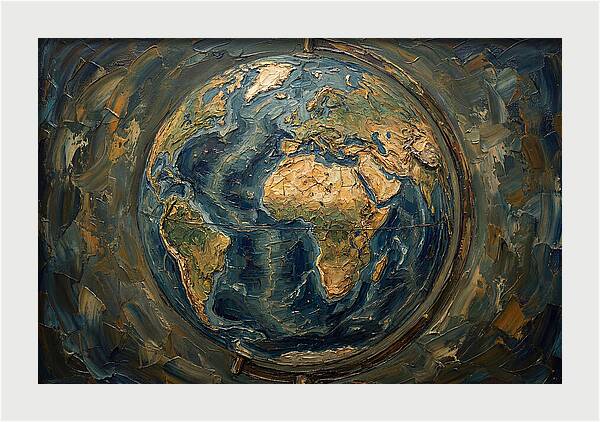 Vintage Globe In Palette Knife Style